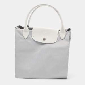  Longchamp x Nendo Grey/White Leather and Nylon Katachi Circular Bag