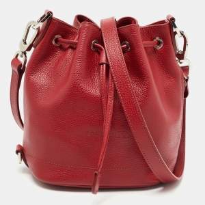 Longchamp Red Leather Le Foulonne Bucket Bag