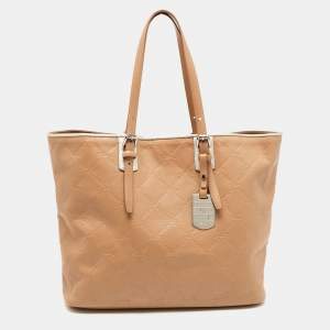 Longchamp Tan Quilted Embossed Leather Large LM Cuir Tote