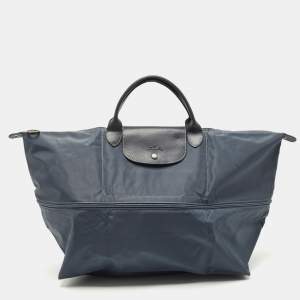 Longchamp Navy Blue Nylon and Leather Expandable Le Pliage Tote
