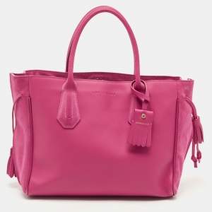 Longchamp Fuchsia Leather and Suede Medium Penelope Fantasie Tote
