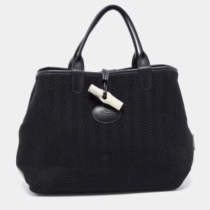 Longchamp Black/Grey Fabric and Leather Roseau Sweat Reversible Tote