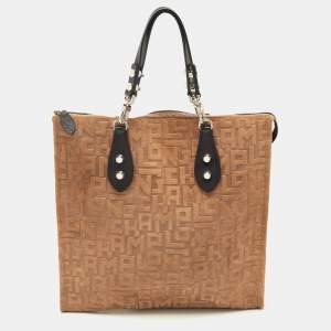 Longchamp Black/Tan Suede La Voyageuse Vertical Tote