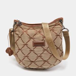 Longchamp Brown/Beige Quilted Print Canvas and Leather Crossbody Bag