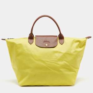 Longchamp Brown/Yellow Nylon Medium Le Pliage Tote