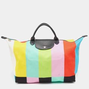 Longchamp x Jeremy Scott Multicolor Striped Fabric Le Pliage Travel Tote