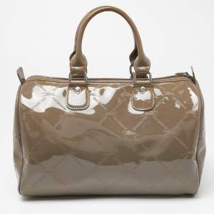 Longchamp Grey Printed Patent Leather Boston Satchel