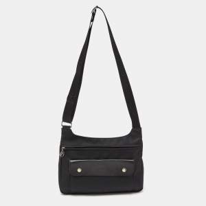 Longchamp Black Nylon and Leather Messenger Bag