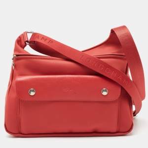 Longchamp Red Canvas And Leather Planates Crossbody Bag