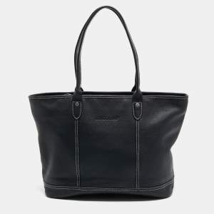 Longchamp Black Leather Shopper Tote