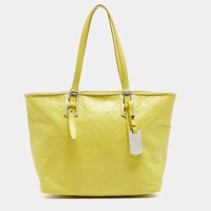 Longchamp Yellow Leather Medium LM Cuir Shopper Tote