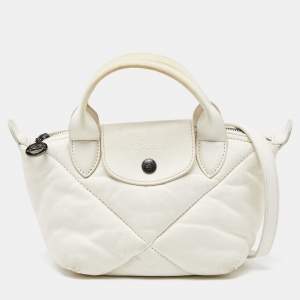 Longchamp White Quilted Leather Mini Le Pilage Neo Tote