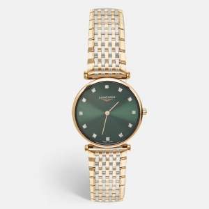 Pre Owned Longines Green Diamond Two-Tone Stainless Steel Grande Classique L4.512.08.7 Women's Wristwatch 29 mm