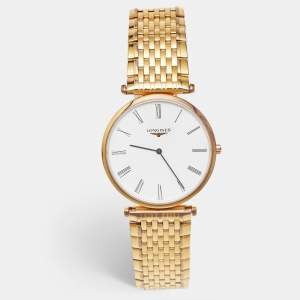Longines White Dial Gold PVD Coated Stainless Steel La Grande Classique De Longines L47091918 Unisex Wristwatch 33 mm