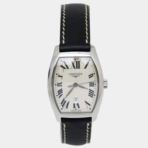 Longines Silver Stainless Steel Leather Evidenza L2.155.4 Women's Wristwatch 26 mm