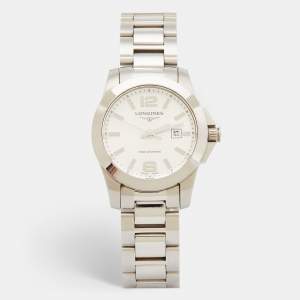 Longines Silver Stainless Steel Conquest L3.277.4.76.6 Women's Wristwatch 29 mm