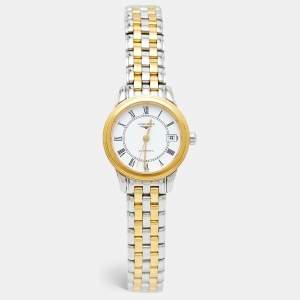 Longines White Two-Tone Stainless Steel Flagship L4.274.3 Women's Wristwatch 26 mm