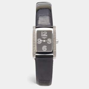 Longines Black Stainless Steel Diamond Leather Dolce Vita L5.502.0.51.2 Women's Wristwatch 22.5 mm 