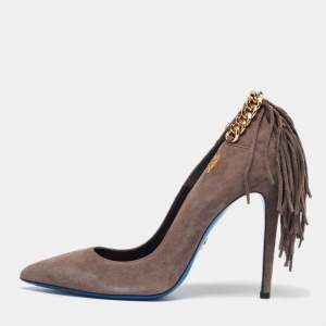 Loriblu Grey Suede Chain and Fringe Detailed Pointed Toe Pumps Size 39