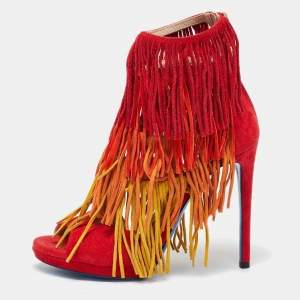 Loriblu Tri Color Suede Fringe Detailed Ankle Strap Sandals  Size 36.5