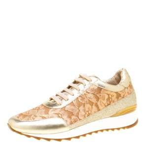 Loriblu Metalllic Gold Leather and Lace Sneakers Size 41