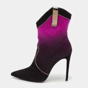 Loriblu Purple/Black Calf Hair and Suede Ankle Length Boots Size 41