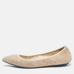 Loriblu Beige Suede Crystal Embellished Ballet Flats Size 36