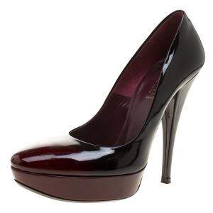 Loriblu Black/Burgundy Ombre Patent Leather Platform Pumps Size 39