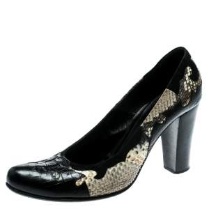 Loriblu Black/Beige Python, Crocodile And Suede Trim Block Heel Pumps Size 40