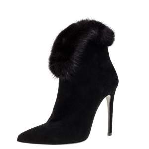 Loriblu Black Suede and Fur Boots Size 37