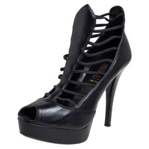 Loriblu Black Leather Platform Booties Size 38.5