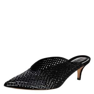 Loriblu Black Laser-Cut Suede Crystal Embellished Mules Size 40
