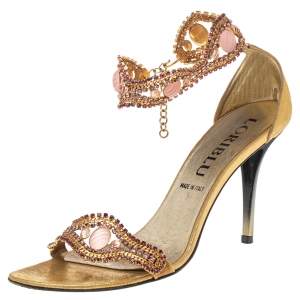 Loriblu Gold Tone Metal And Suede Embellished Ankle Cuff Sandals Size 39