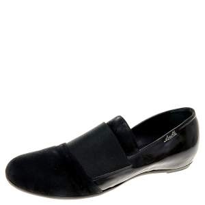 Loriblu Black Suede And Patent Leather Slip On Loafers Size 38