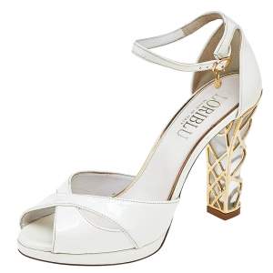Loriblu White Patent Leather Ankle Strap Sandals Size 37