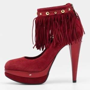 Loriblu Red Suede Fringe Platform Ankle Strap Pumps Size 40