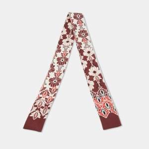 Loro Piana Brick Red Floral Printed Silk Neck Scarf