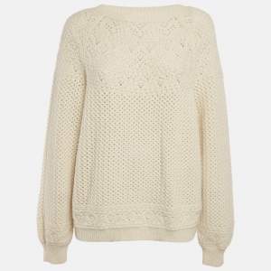Loro Piana Cream Cashmere Knit Crewneck Sweater S