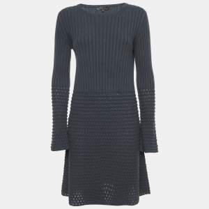 Loro Piana Blue Cashmere Textured Rib Knit Short Dress L