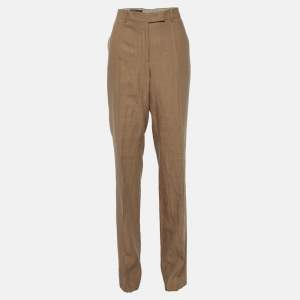 Pre Owned Loro Piana Brown Linen Straight Fit Trousers L