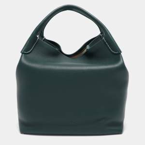 Loro Piana Green Leather Large Bale Shoulder Bag