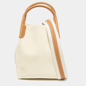 Loro Piana Off White/Brown Leather Small Bale Bucket Bag