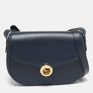 Loro Piana Navy Blue Leather Small Ghiera Shoulder Bag