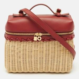 Loro Piana Brown/Beige Leather and Rattan Extra Pocket L19 North-South Wicker Bag