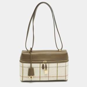 مملوكة مسبقًا Loro Piana Extra L27 Tartan/Salty Capers/Sun Gold Linen and Leather Shoulder Bag