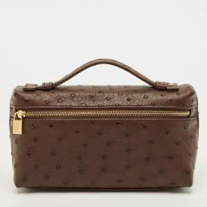 Pre Owned حقيبة صغيرة لورو بيانا L19 جلد نعام بني بسحاب