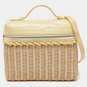 Loro Piana Yellow/Beige Alligator and Wicker Extra Pocket L19 Pouch
