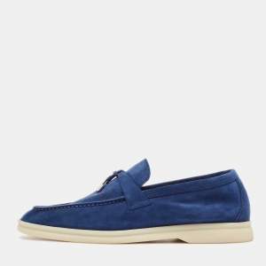 Pre Owned Loro Piana Blue Suede Summer Charms Walk Loafers Size 37