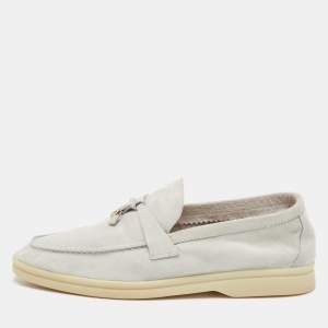 Pre Owned Loro Piana Light Blue Suede Summer Charms Walk Loafers Size 36