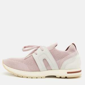 Loro Piana Pink Knit Fabric 360 LP Flexy Walk Sneakers Size 37